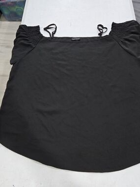 Zenobia Black High-Low Off-Shoulder Skirt with Smocked Sleeves